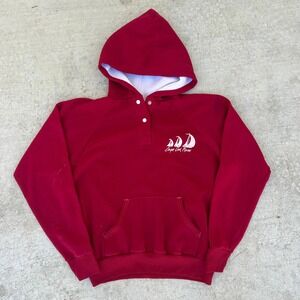 Vintage 70s Sportswear Cape Cod Sailing Hoodie XL Red Henley Snap Pullover